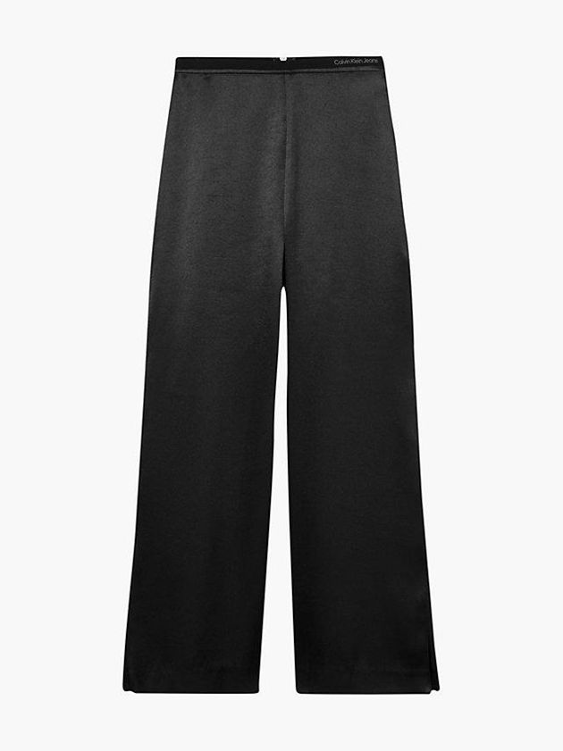 Black Calvin Klein Stretch Satin Wide Leg Women Pants | JQVM-71806
