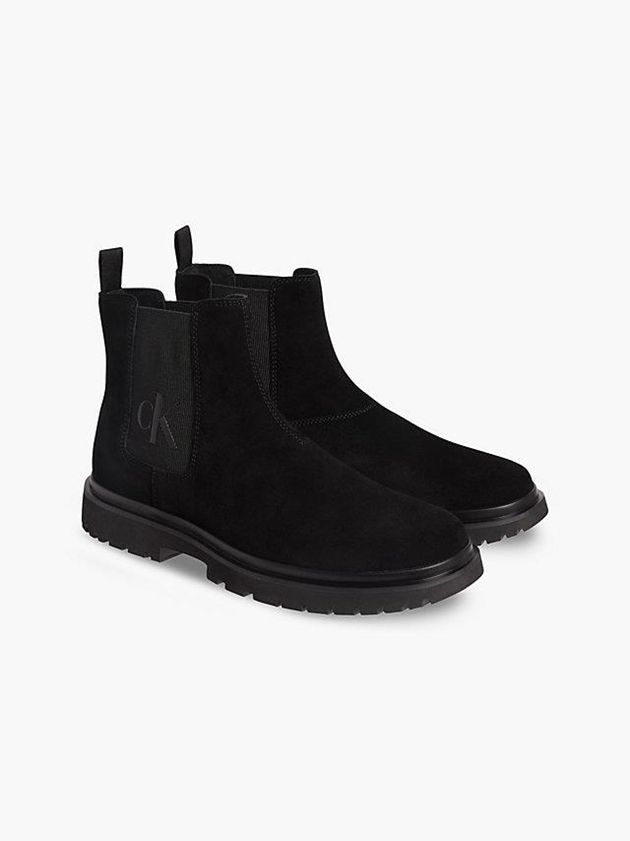 Black Calvin Klein Suede Chelsea Men Boots | HAYL-35021
