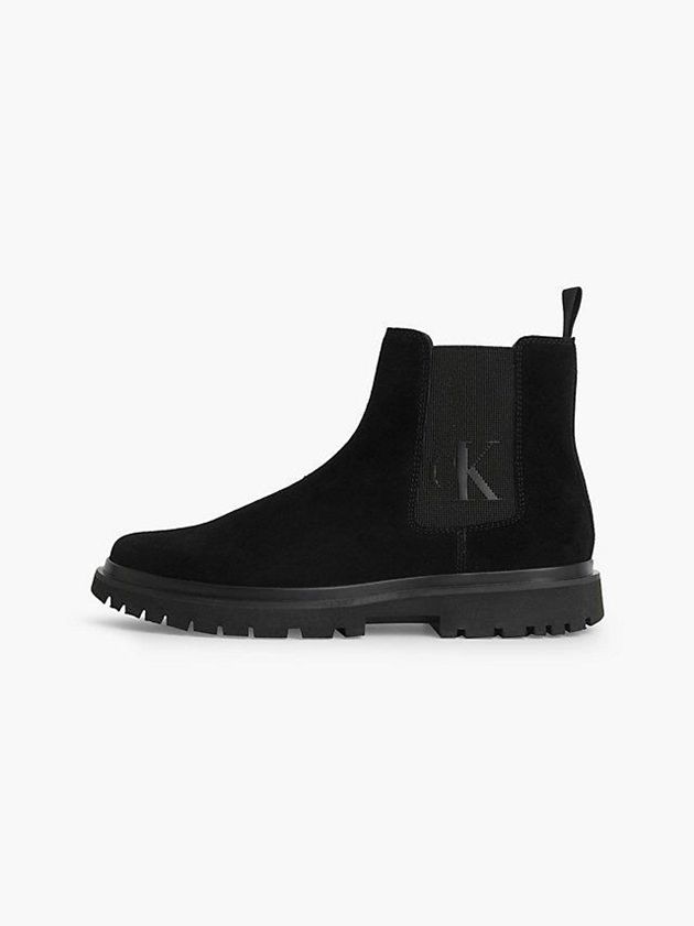Black Calvin Klein Suede Chelsea Men Boots | HAYL-35021