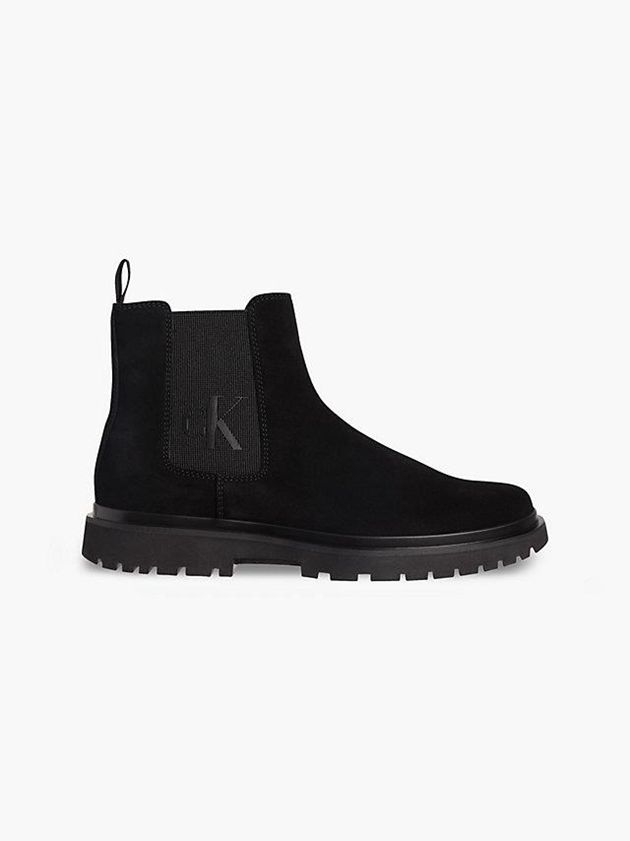 Black Calvin Klein Suede Chelsea Men Boots | HAYL-35021