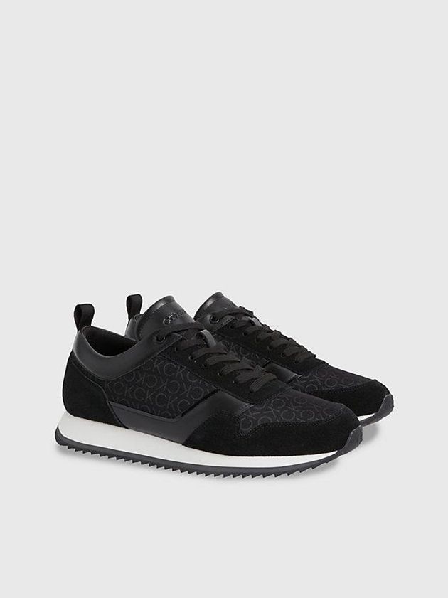 Black Calvin Klein Suede Logo Men Sneakers | KADN-09382