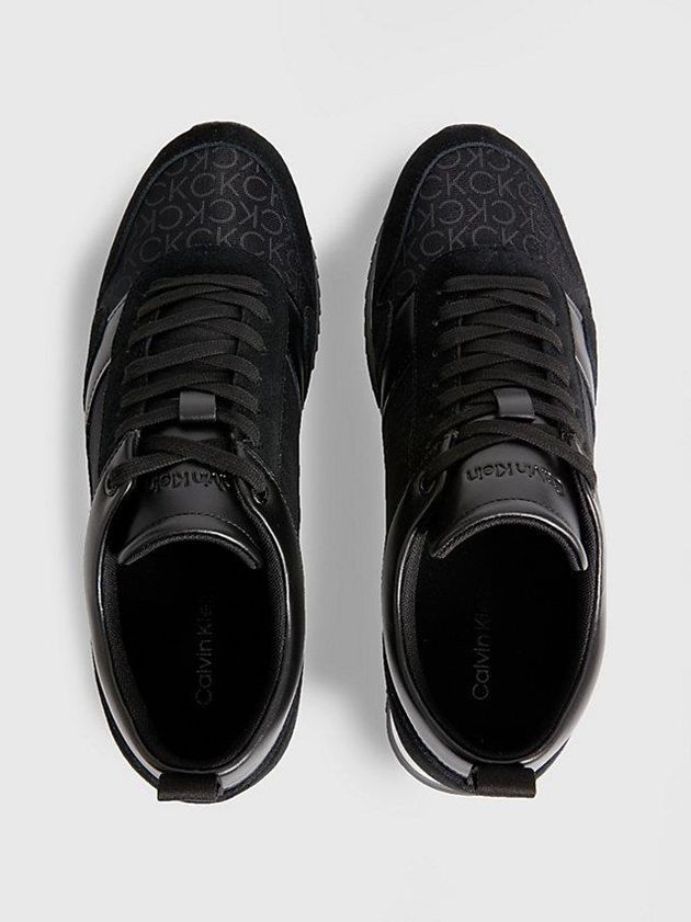 Black Calvin Klein Suede Logo Men Sneakers | KADN-09382