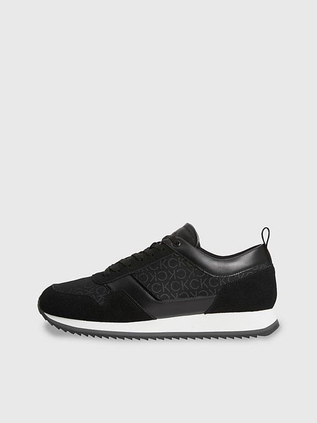 Black Calvin Klein Suede Logo Men Sneakers | KADN-09382