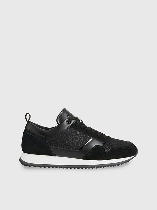 Black Calvin Klein Suede Logo Men Sneakers | KADN-09382
