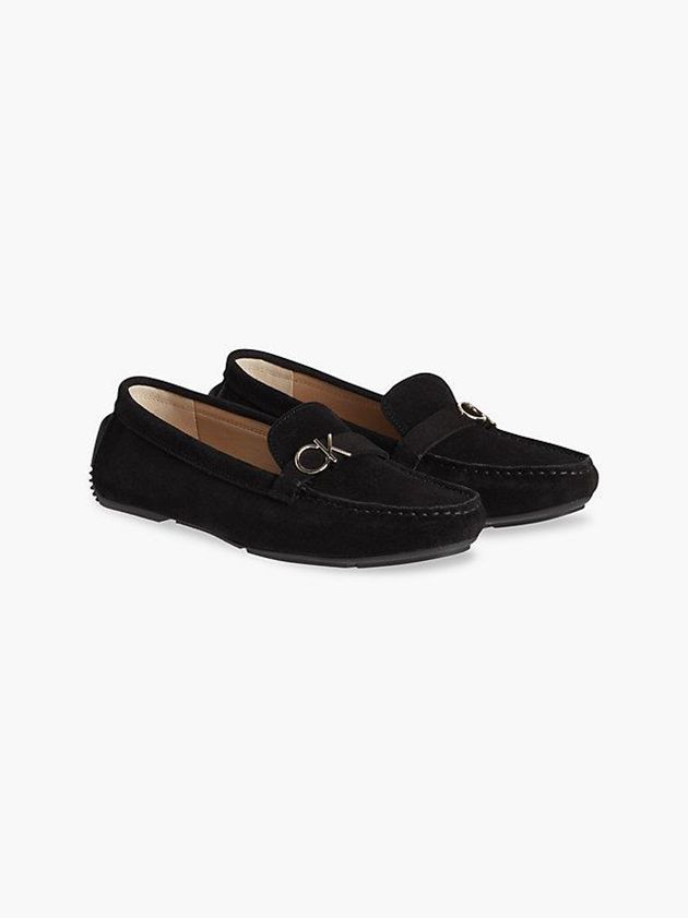 Black Calvin Klein Suede Moccasins Women Slip On | CNJV-65091