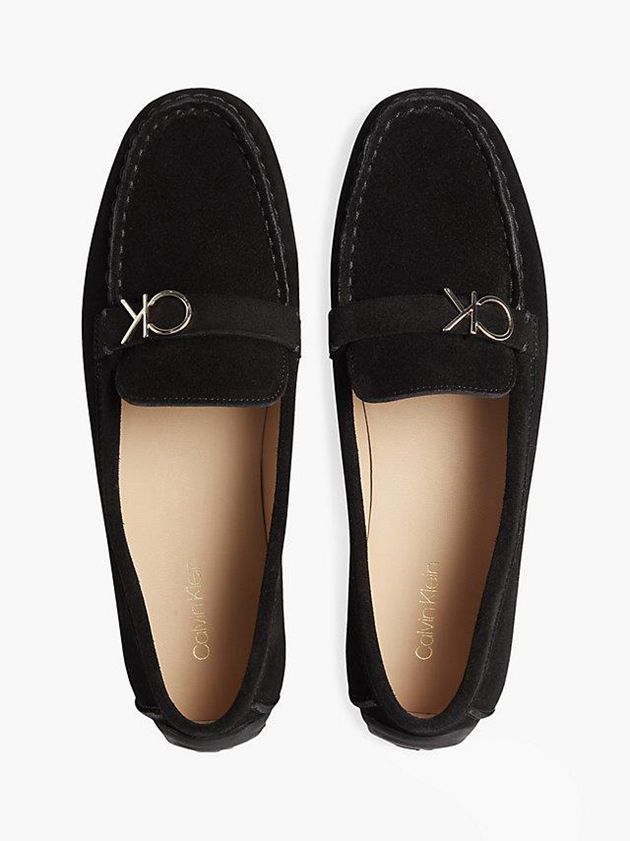 Black Calvin Klein Suede Moccasins Women Slip On | CNJV-65091