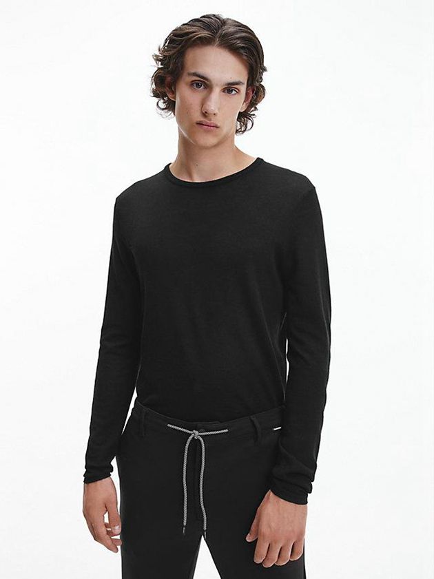 Black Calvin Klein Superfine Wool Jumper Men Sweater | OKWR-67341