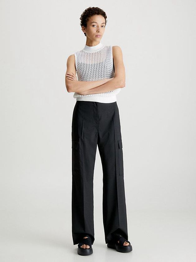 Black Calvin Klein Tailored Cargo Women Pants | HTPF-06851