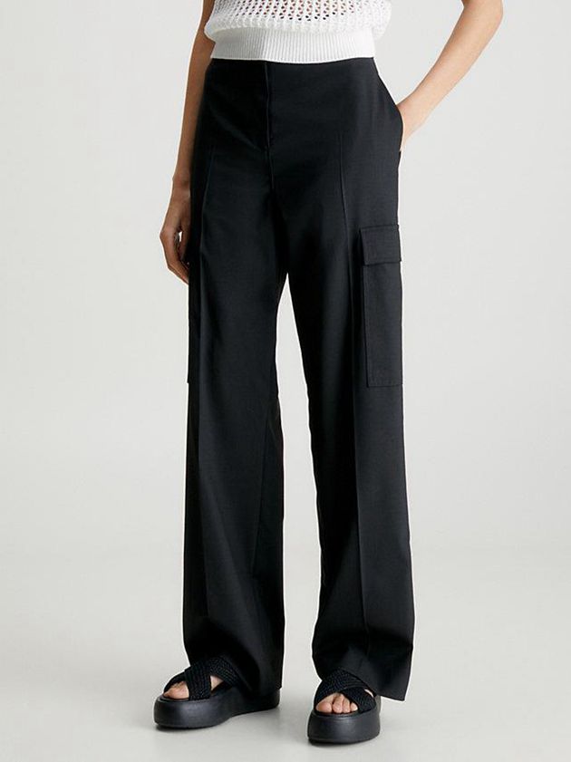 Black Calvin Klein Tailored Cargo Women Pants | HTPF-06851