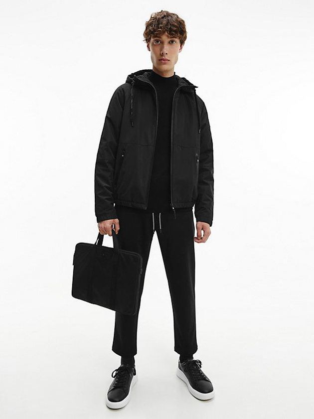 Black Calvin Klein Technical Canvas Hooded Men Jacket | HRES-86972