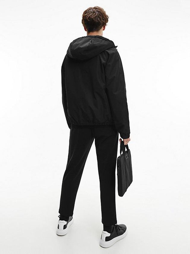 Black Calvin Klein Technical Canvas Hooded Men Jacket | HRES-86972