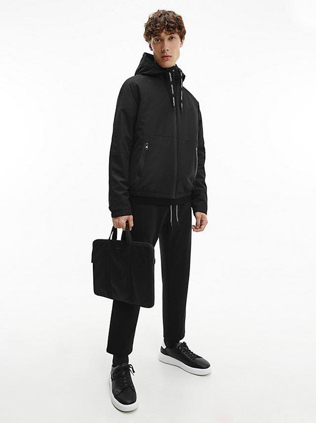 Black Calvin Klein Technical Canvas Hooded Men Jacket | HRES-86972