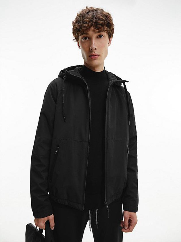 Black Calvin Klein Technical Canvas Hooded Men Jacket | HRES-86972