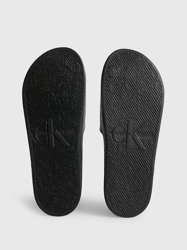 Black Calvin Klein Textured Sliders Men Slippers | HVOF-60472