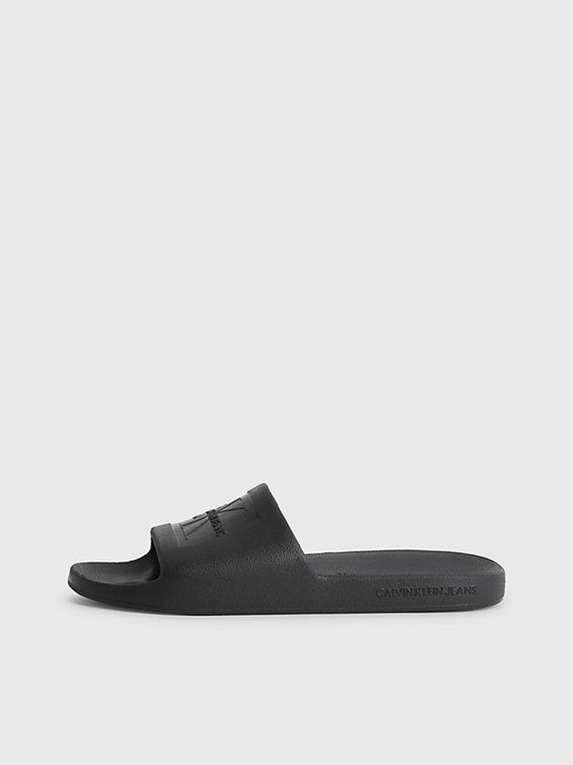 Black Calvin Klein Textured Sliders Men Slippers | HVOF-60472