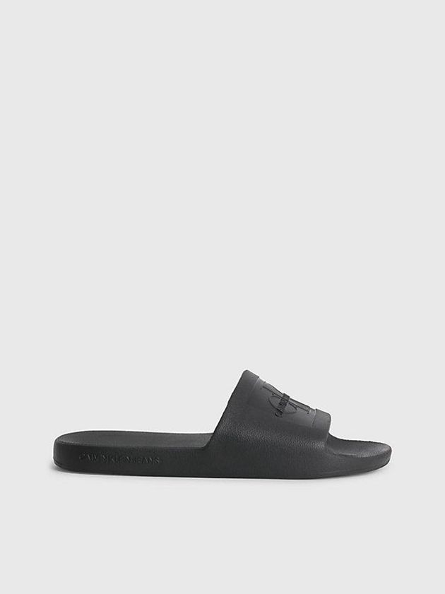Black Calvin Klein Textured Sliders Men Slippers | HVOF-60472