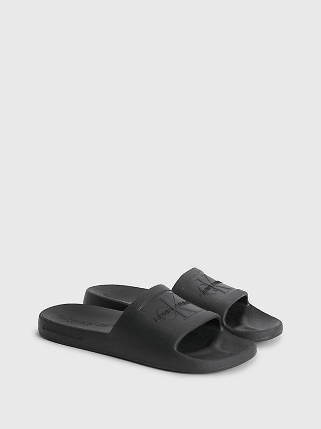 Black Calvin Klein Textured Sliders Women Slippers | QFEK-43068