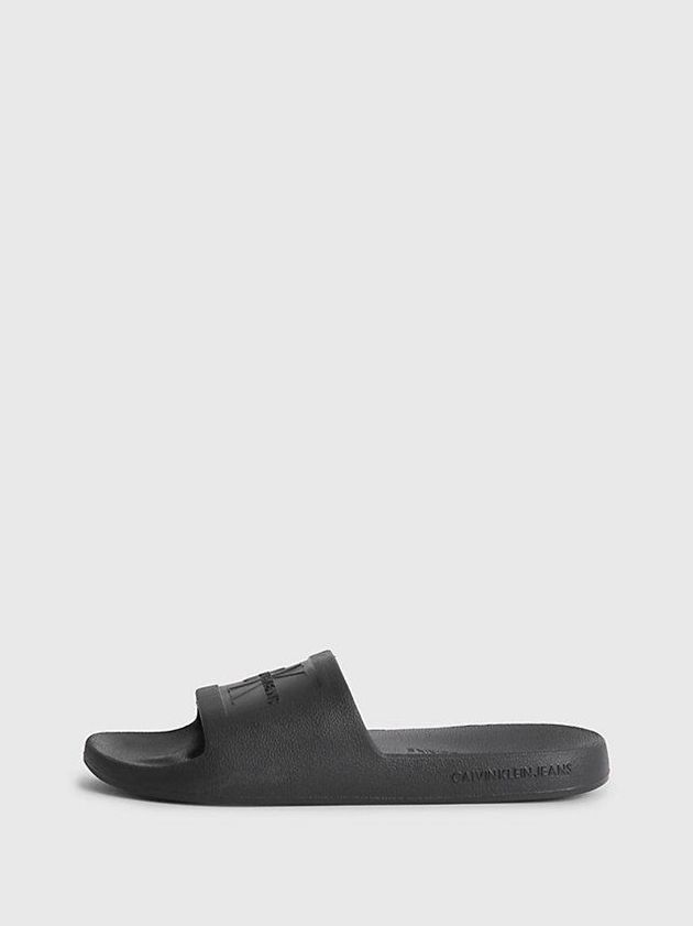 Black Calvin Klein Textured Sliders Women Slippers | QFEK-43068