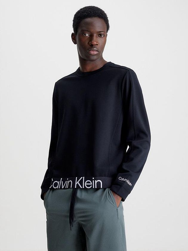 Black Calvin Klein Textured Twill Men Sweatshirt | ENLF-60519