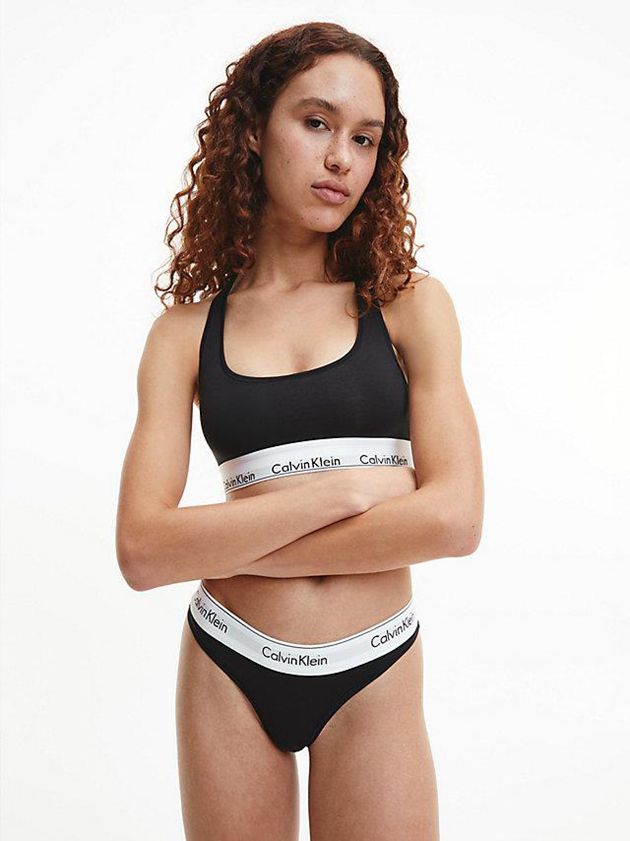 Black Calvin Klein Thong Set - Modern Cotton Women Bra | VPKG-30251