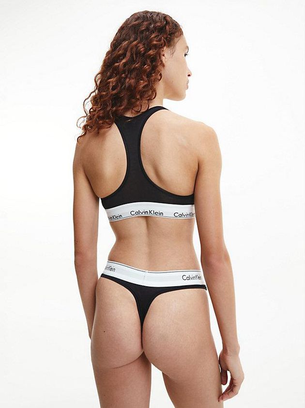 Black Calvin Klein Thong Set - Modern Cotton Women Bra | VPKG-30251