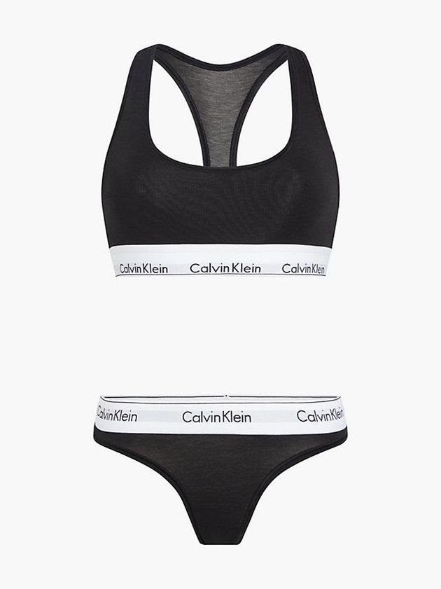 Black Calvin Klein Thong Set - Modern Cotton Women Bra | VPKG-30251