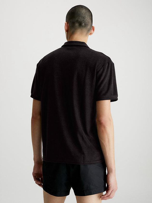 Black Calvin Klein Towelling Beach Men Polo Shirt | RBAS-26403
