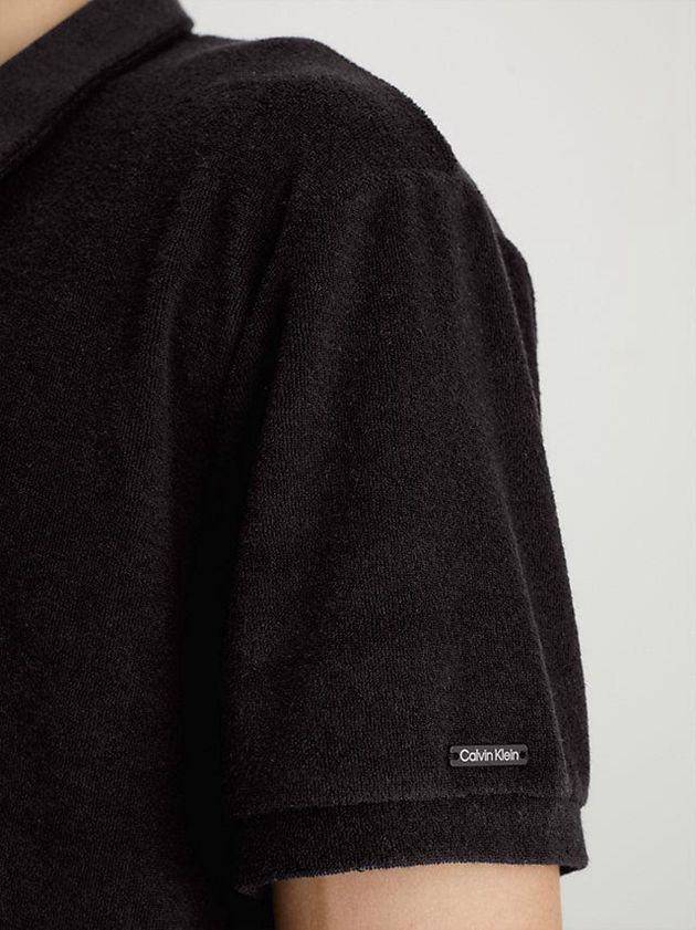 Black Calvin Klein Towelling Beach Men Polo Shirt | RBAS-26403