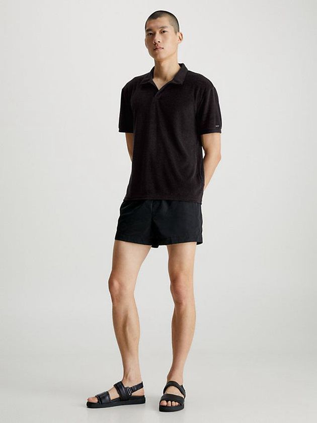 Black Calvin Klein Towelling Beach Men Polo Shirt | RBAS-26403