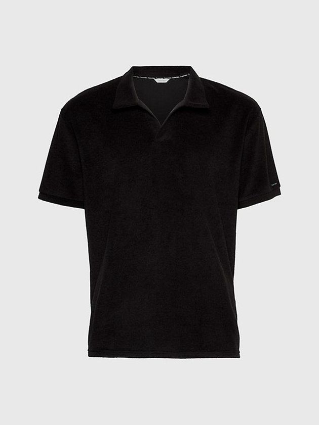 Black Calvin Klein Towelling Beach Men Polo Shirt | RBAS-26403