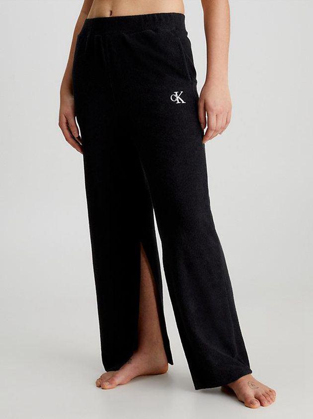 Black Calvin Klein Towelling Beach - CK Monogram Women Pants | MYFO-05473
