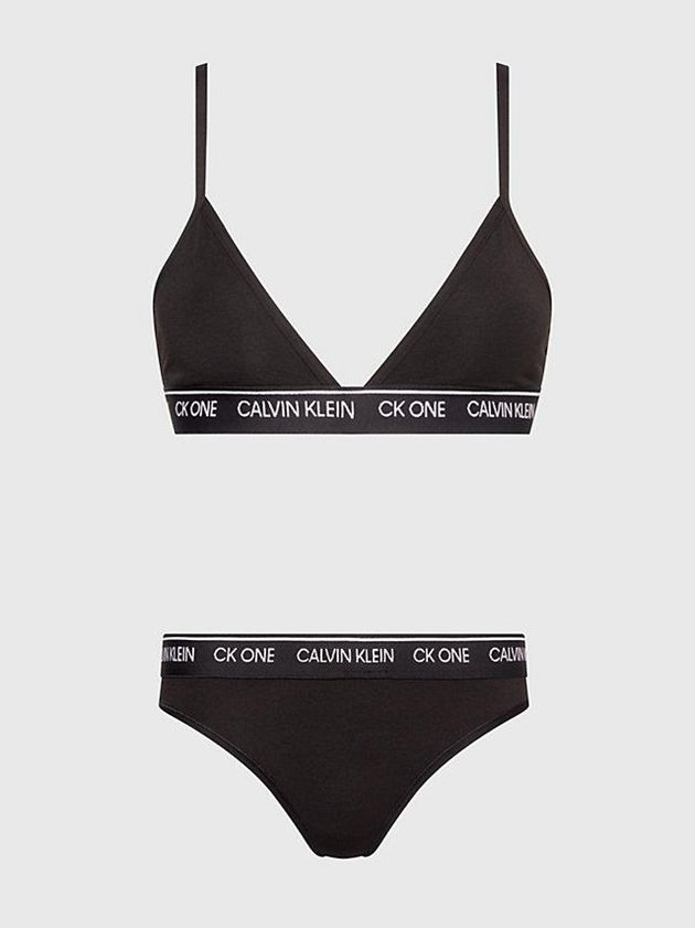 Black Calvin Klein Triangle And Thong Set - CK One Women Bra | MZTD-97061