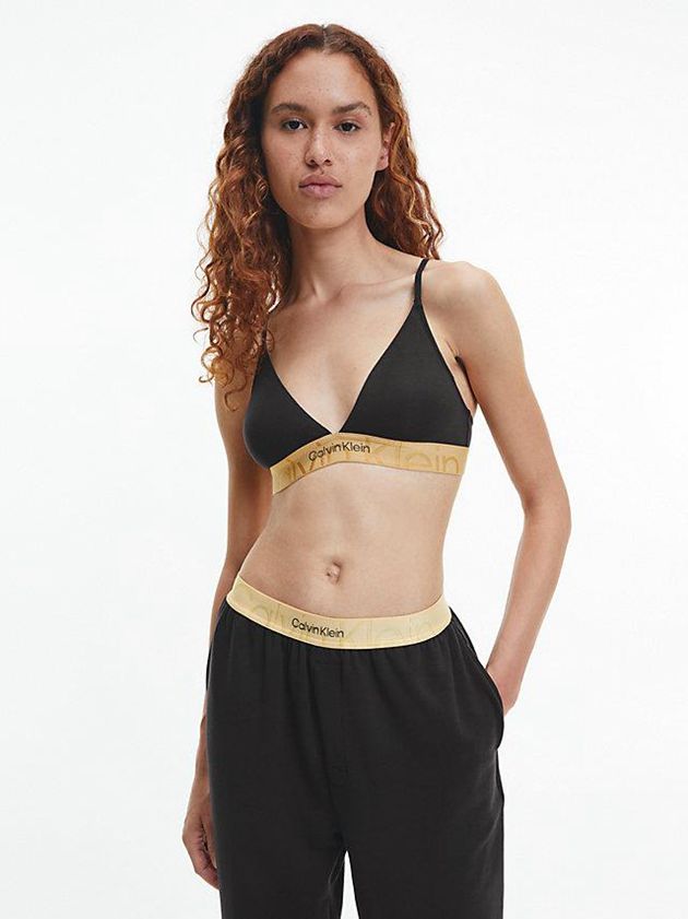 Black Calvin Klein Triangle - Embossed Icon Women Bra | XIAT-43508