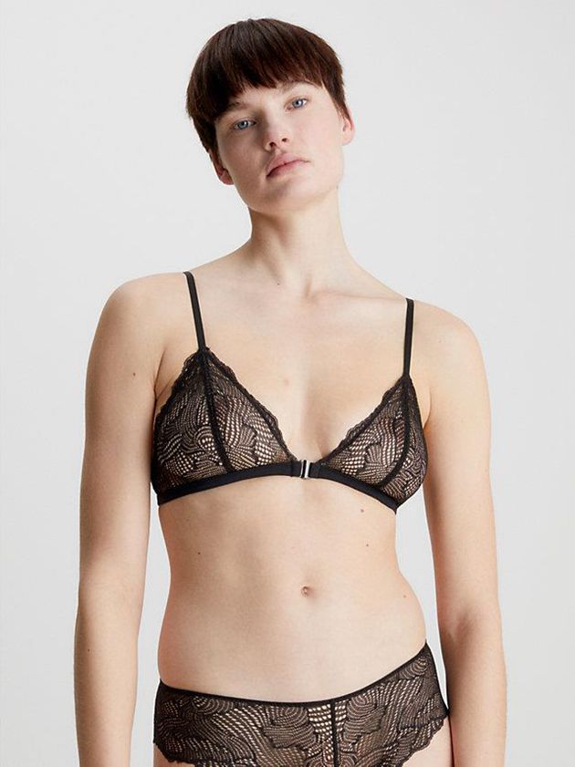 Black Calvin Klein Triangle - Geo Lace Women Bra | HLJP-69705