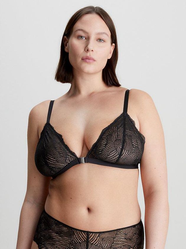 Black Calvin Klein Triangle - Geo Lace Women Bra | HLJP-69705