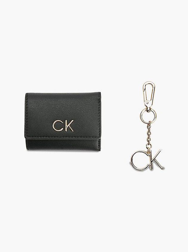 Black Calvin Klein Trifold And Keyring Gift Set Women Wallet | DYTE-86130