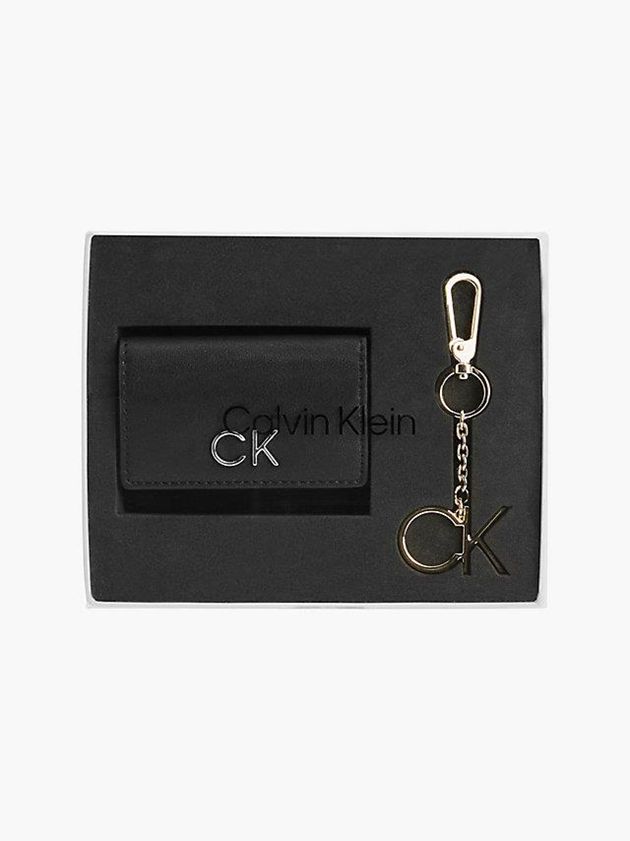 Black Calvin Klein Trifold And Keyring Gift Set Women Wallet | DYTE-86130