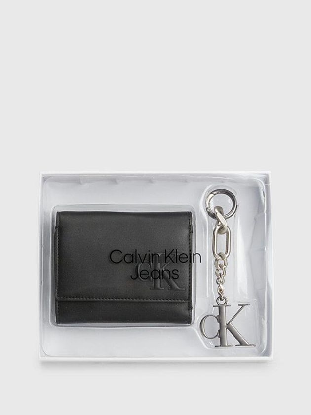 Black Calvin Klein Trifold And Keyring Gift Set Women Wallet | STGL-19875