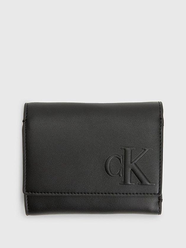 Black Calvin Klein Trifold And Keyring Gift Set Women Wallet | STGL-19875
