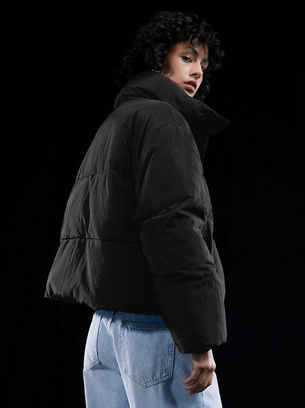 Black Calvin Klein Unisex Cropped Puffer Women Jacket | KZDM-38259