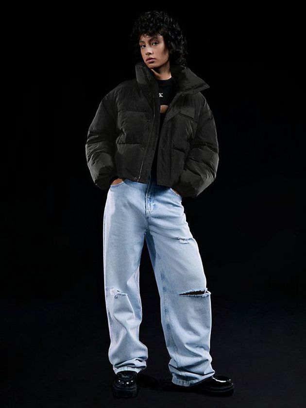 Black Calvin Klein Unisex Cropped Puffer Women Jacket | KZDM-38259