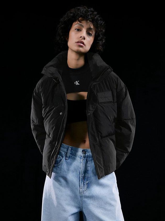 Black Calvin Klein Unisex Cropped Puffer Men Jacket | WEYB-17503
