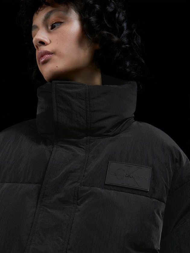 Black Calvin Klein Unisex Cropped Puffer Men Jacket | WEYB-17503
