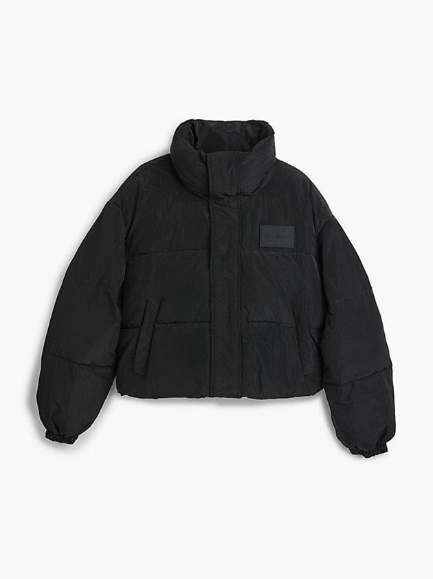 Black Calvin Klein Unisex Cropped Puffer Men Jacket | WEYB-17503
