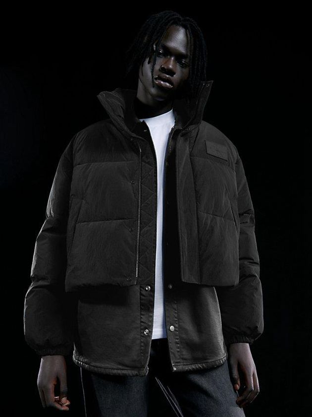 Black Calvin Klein Unisex Cropped Puffer Men Jacket | WEYB-17503
