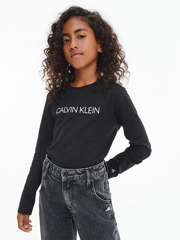 Black Calvin Klein Unisex Long Sleeve Girls's T-Shirt | NRYS-48602