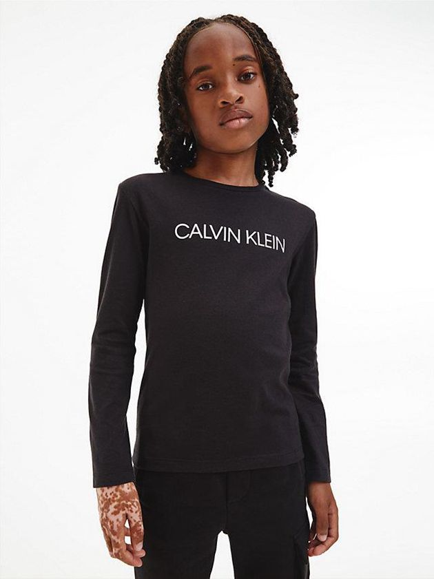 Black Calvin Klein Unisex Long Sleeve Girls's T-Shirt | NRYS-48602