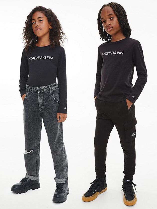 Black Calvin Klein Unisex Long Sleeve Girls\'s T-Shirt | NRYS-48602