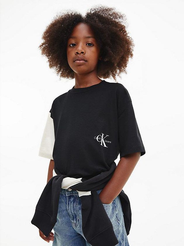 Black Calvin Klein Unisex Oversized Colourblock Girls's T-Shirt | QOXD-24705