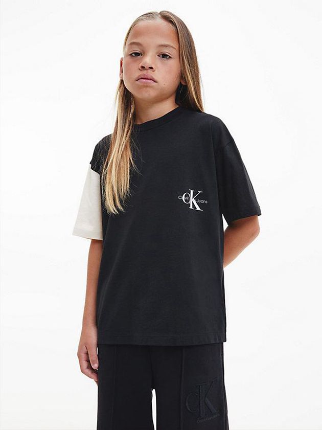 Black Calvin Klein Unisex Oversized Colourblock Girls's T-Shirt | QOXD-24705